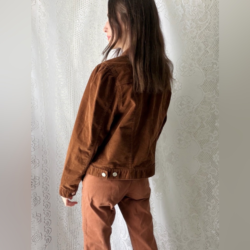 Vintage Y2K Gap Brown Corduroy Trucker Jacket Classic Cropped Layering - Picture 5 of 10